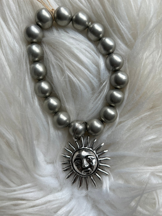 Faux Navajo Pearl Bracelets with Silver Metal Charms: Sun