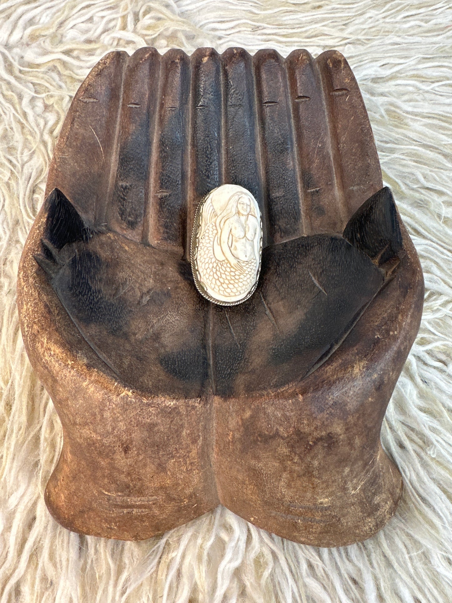 Bone Carved Mermaid Ring 0226 007
