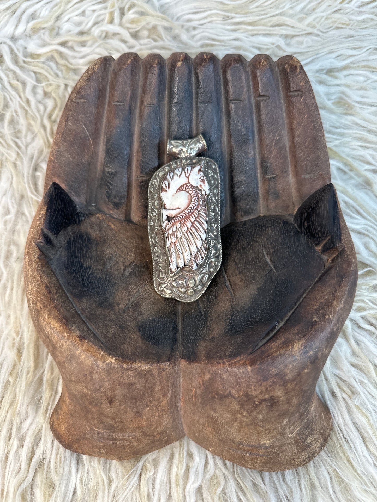Bone Carved Winged Horse Pendant 0226 013