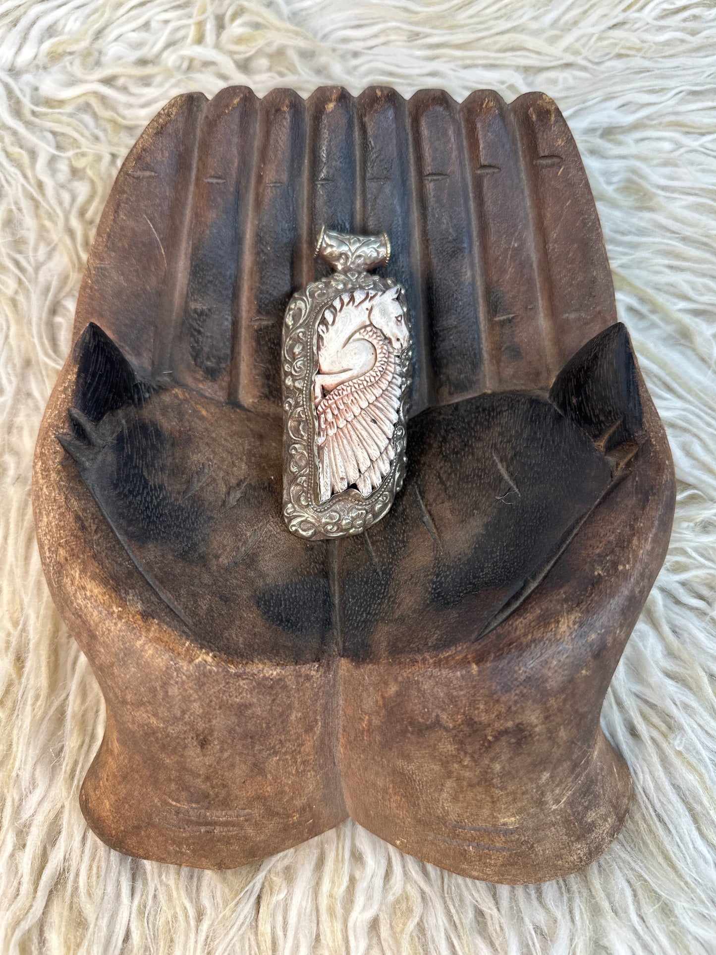 Bone Carved Winged Horse Pendant 0226 014