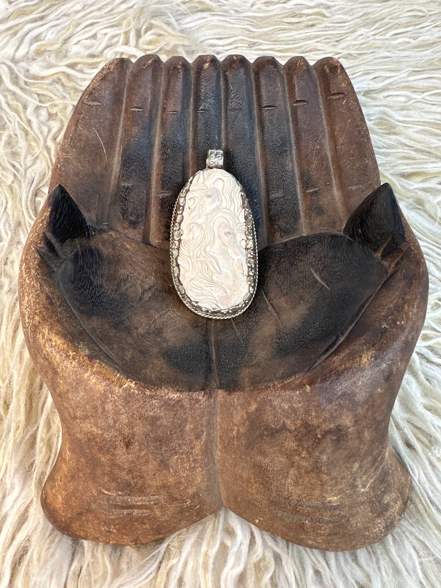 Bone Carved Double Horse Head Pendant 0226 012