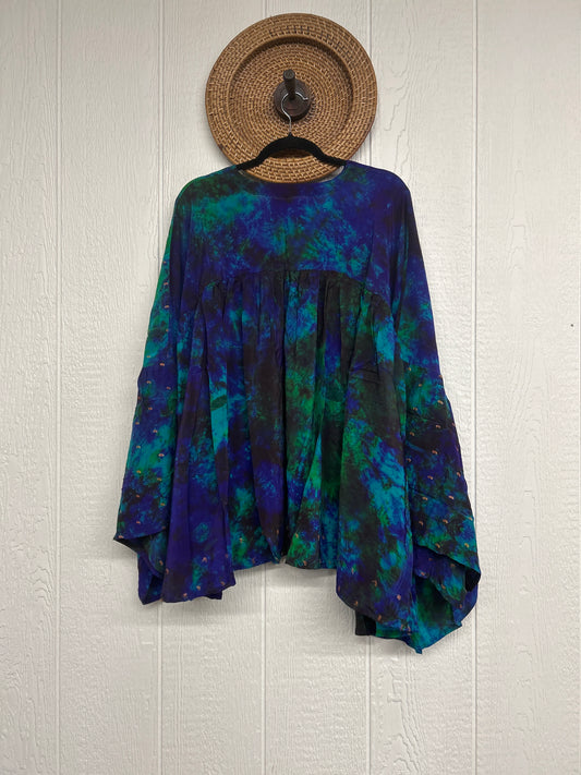 RETAIL Crepe Sari Bell Sleeve Gold Dust Crop 0826 100