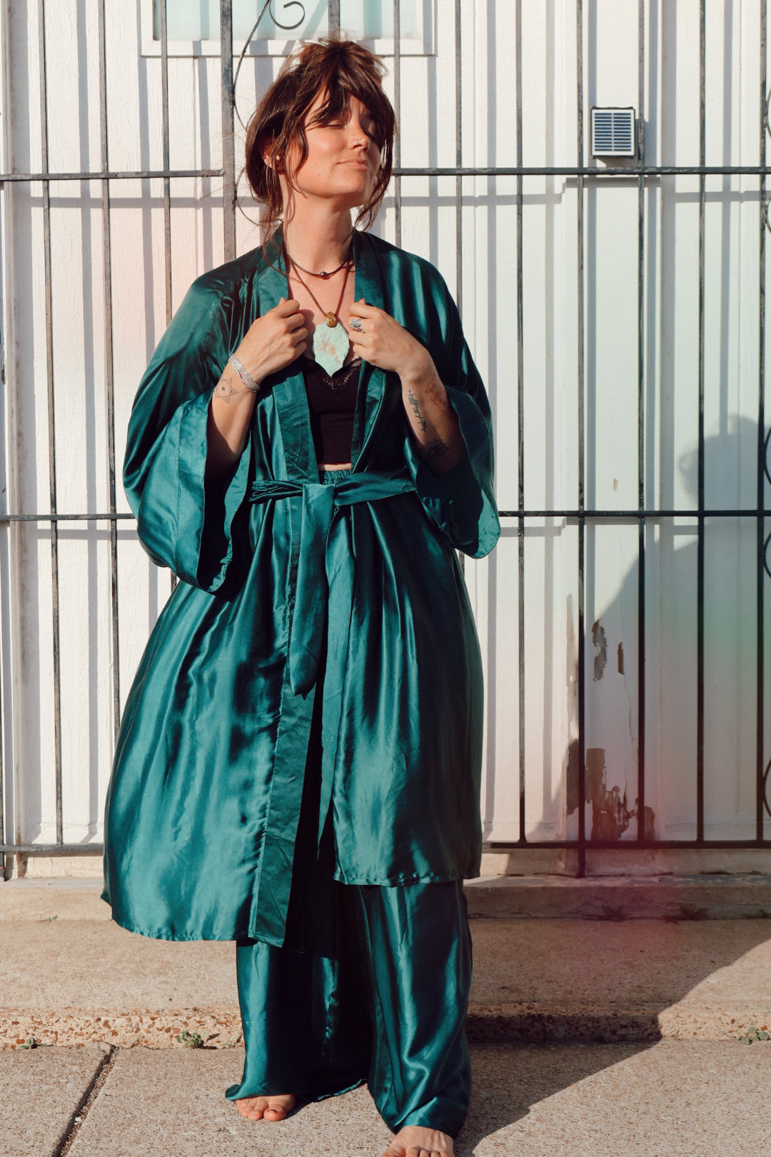 Green kimono outfit hotsell