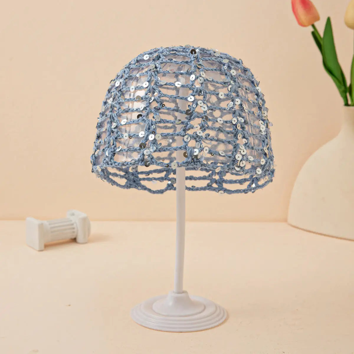 Sequined Net Hat - Blue