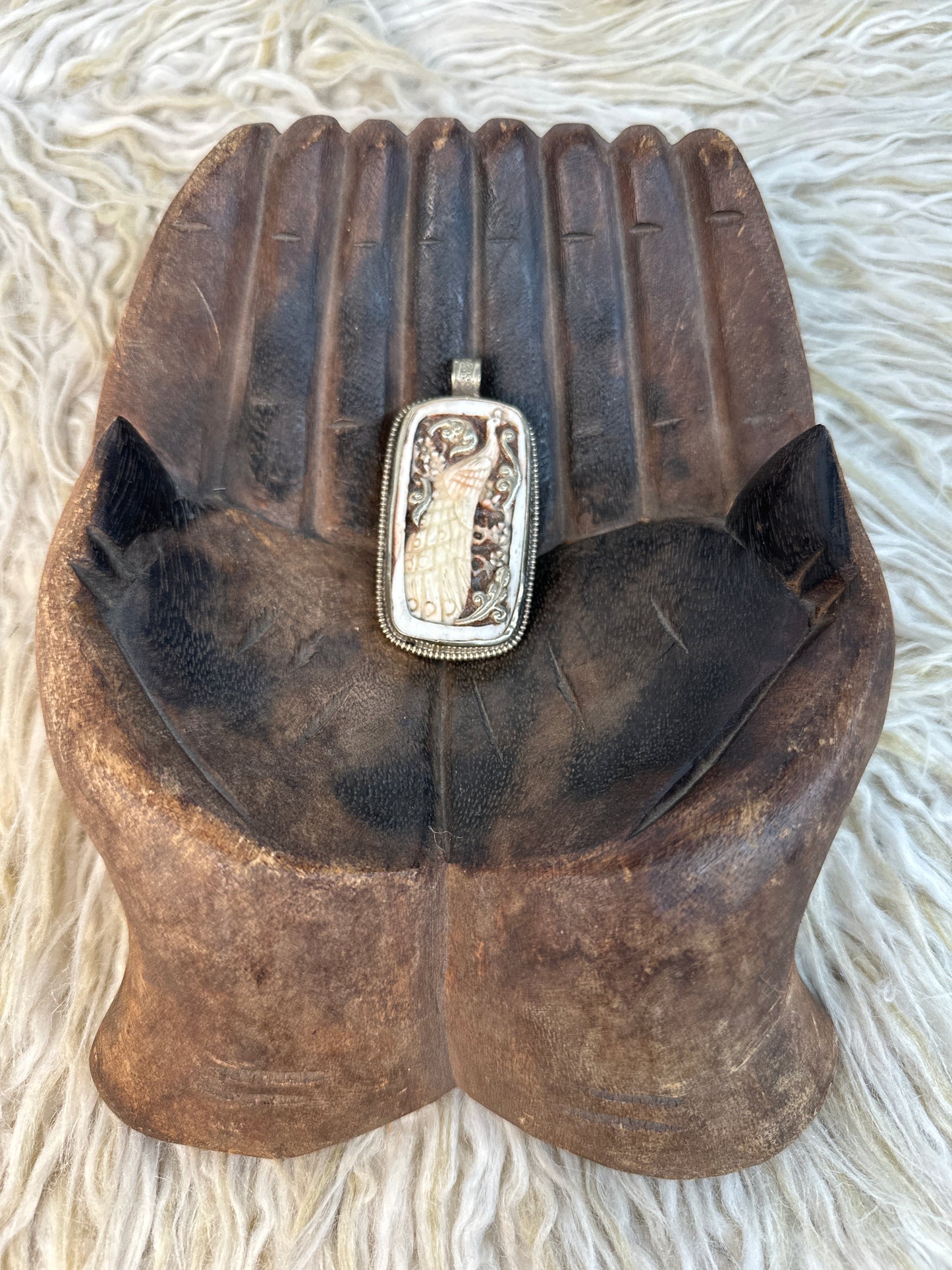 Bone Carved Peacock Pendant 0226 004