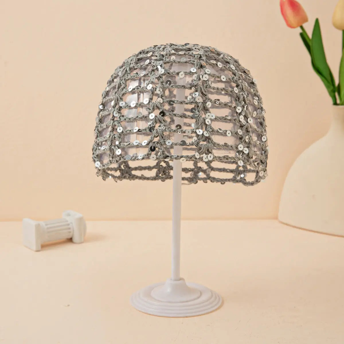 Sequined Net Hat - Grey