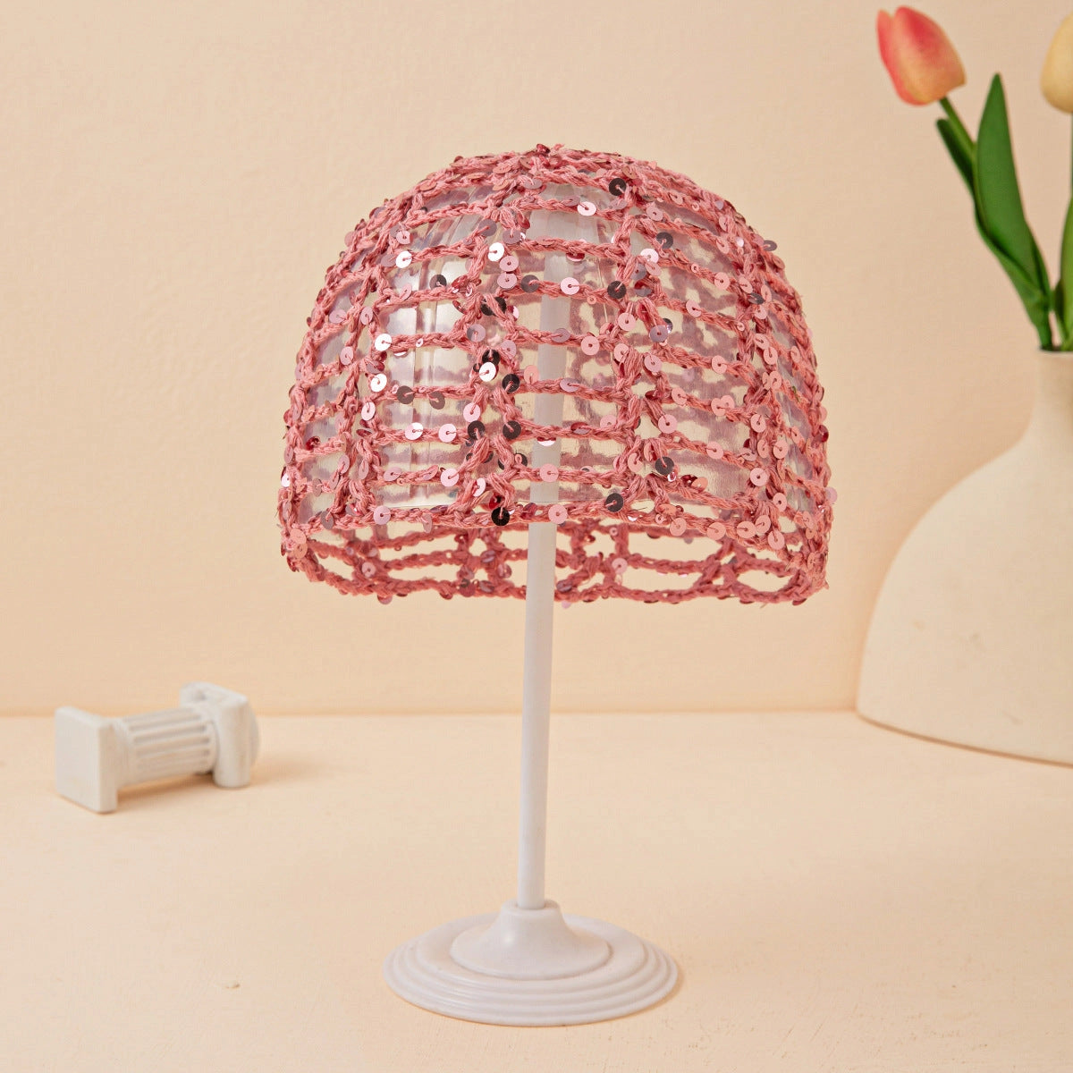 Sequined Net Hat - Pink