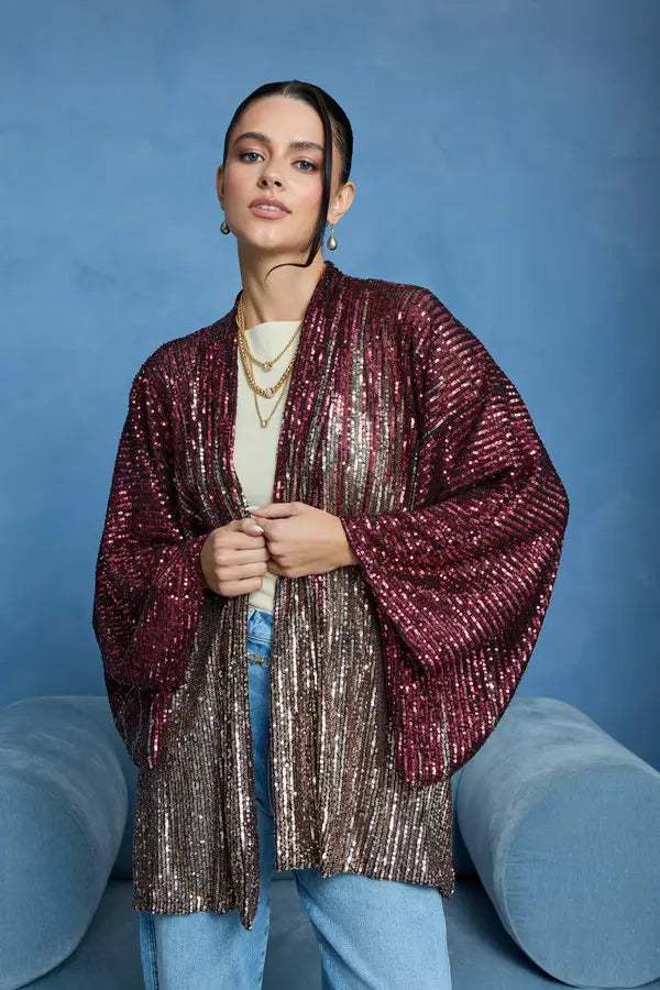 Short Sequin Kimono