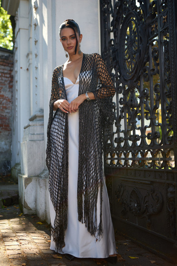 Metallic Crochet Kimono Black
