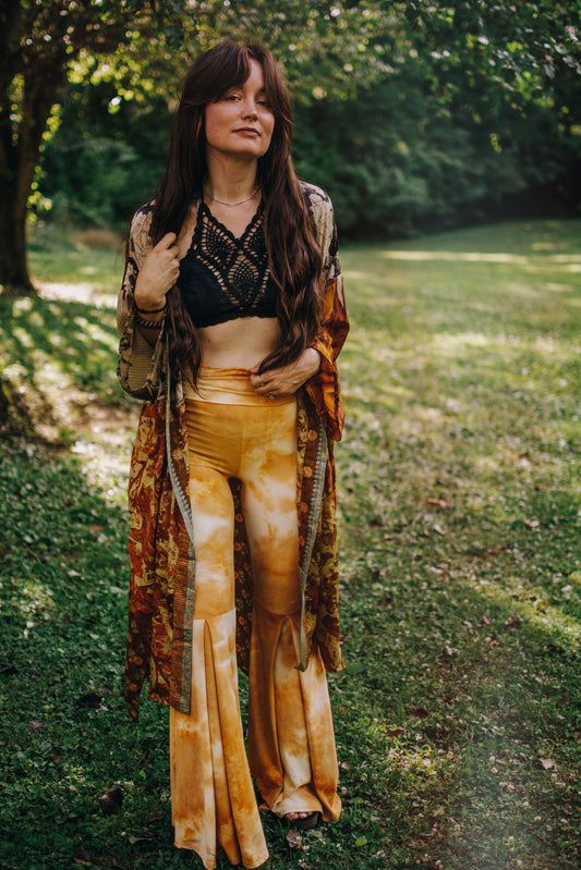 Buttery Knit Pleated Tie Dye Bells in Mustard - Kantha Bae