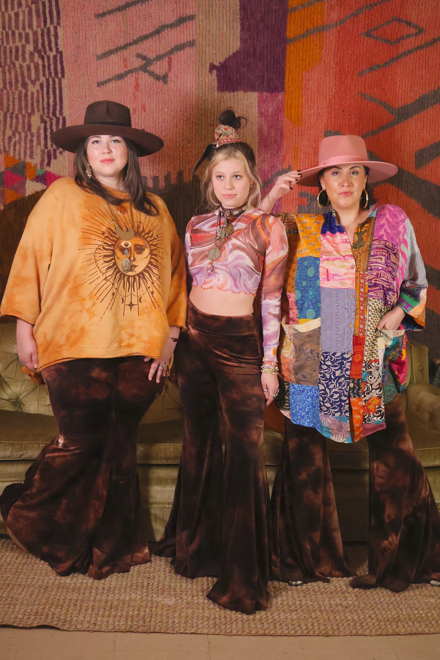 Tie Dye Ultra Stretch Velvet Bells - Brown - Kantha Bae