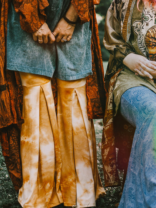 Buttery Knit Pleated Tie Dye Bells in Mustard - Kantha Bae