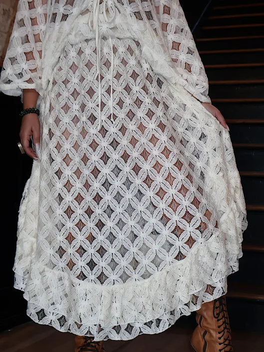 Crochet Wild Rose Skirt - Cream