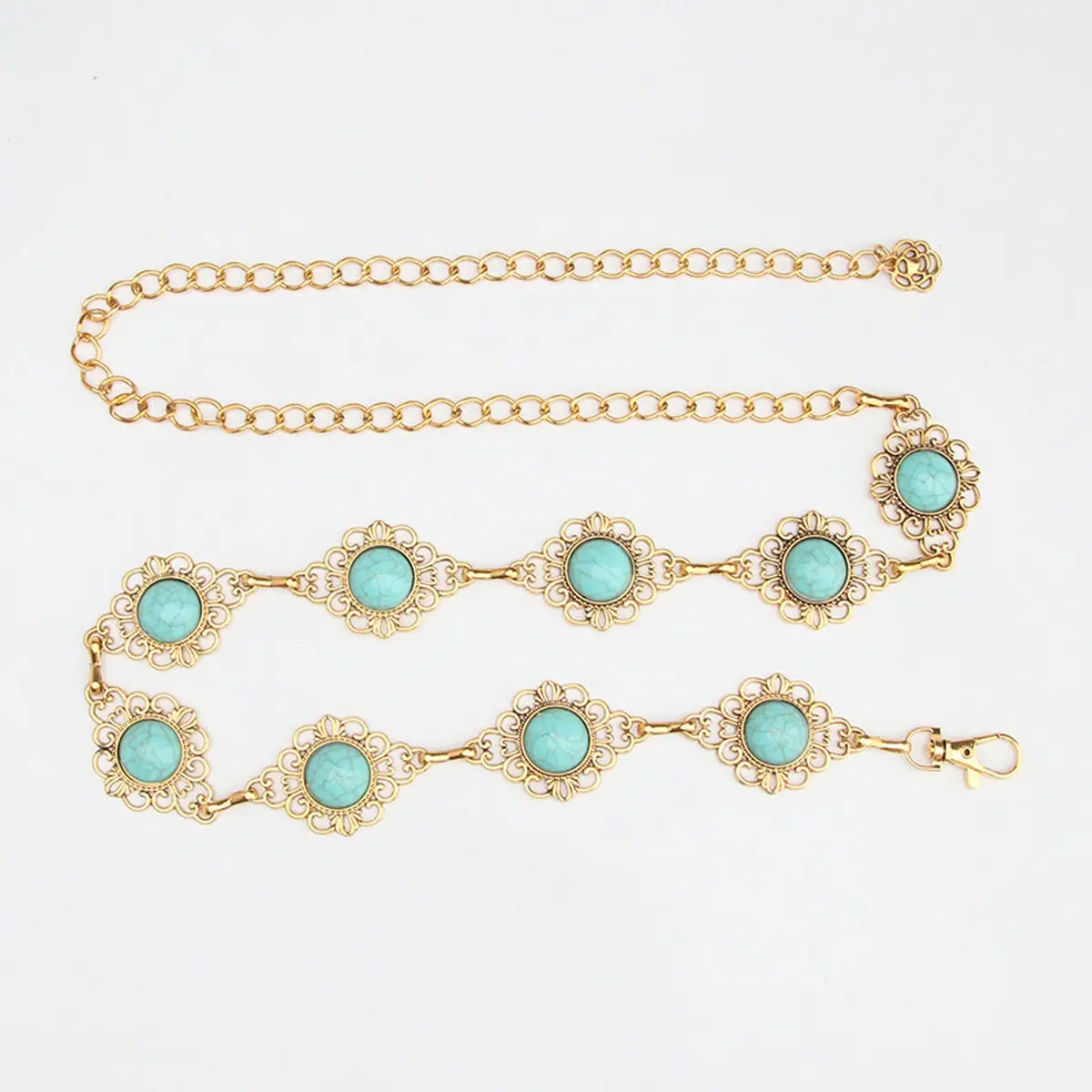 Vintage Pattern Turquoise Decor Waist Chain Belt - Type 6