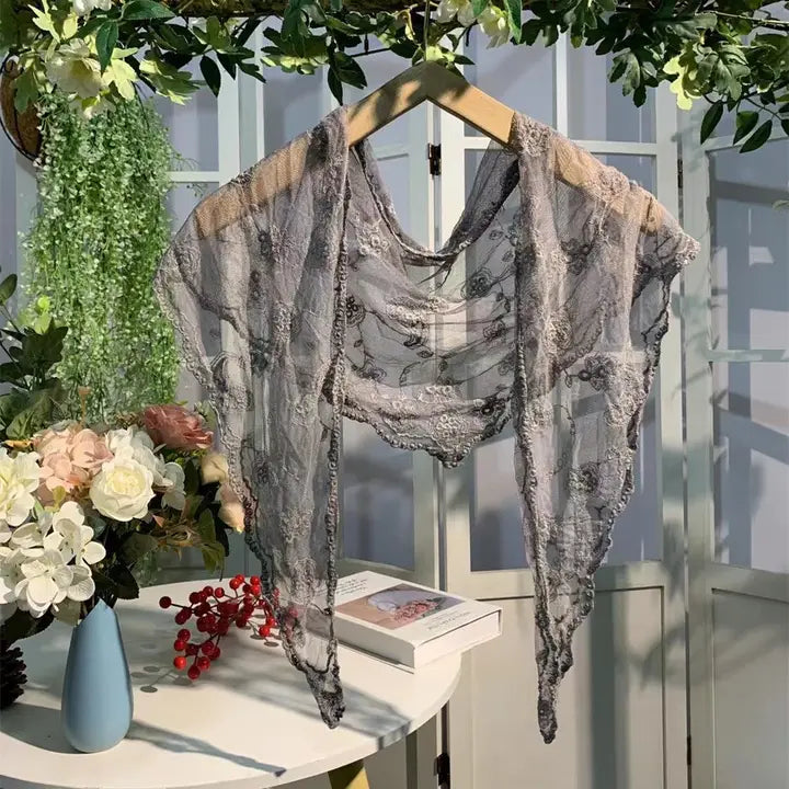 Lace Embroidered Scarf - Grey