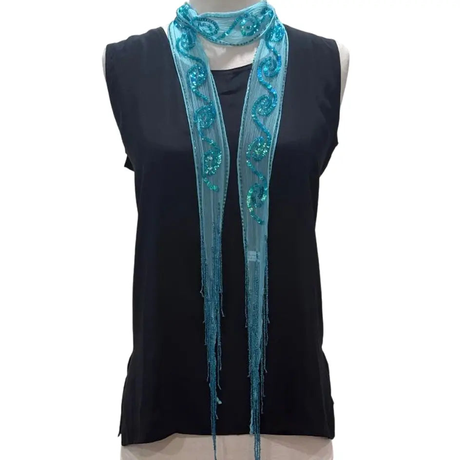 Sequin Skinny Scarf Aqua 0526 001