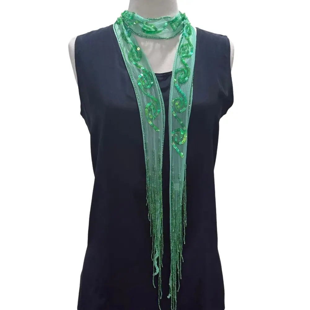 Sequin Skinny Scarf Green 0526 001