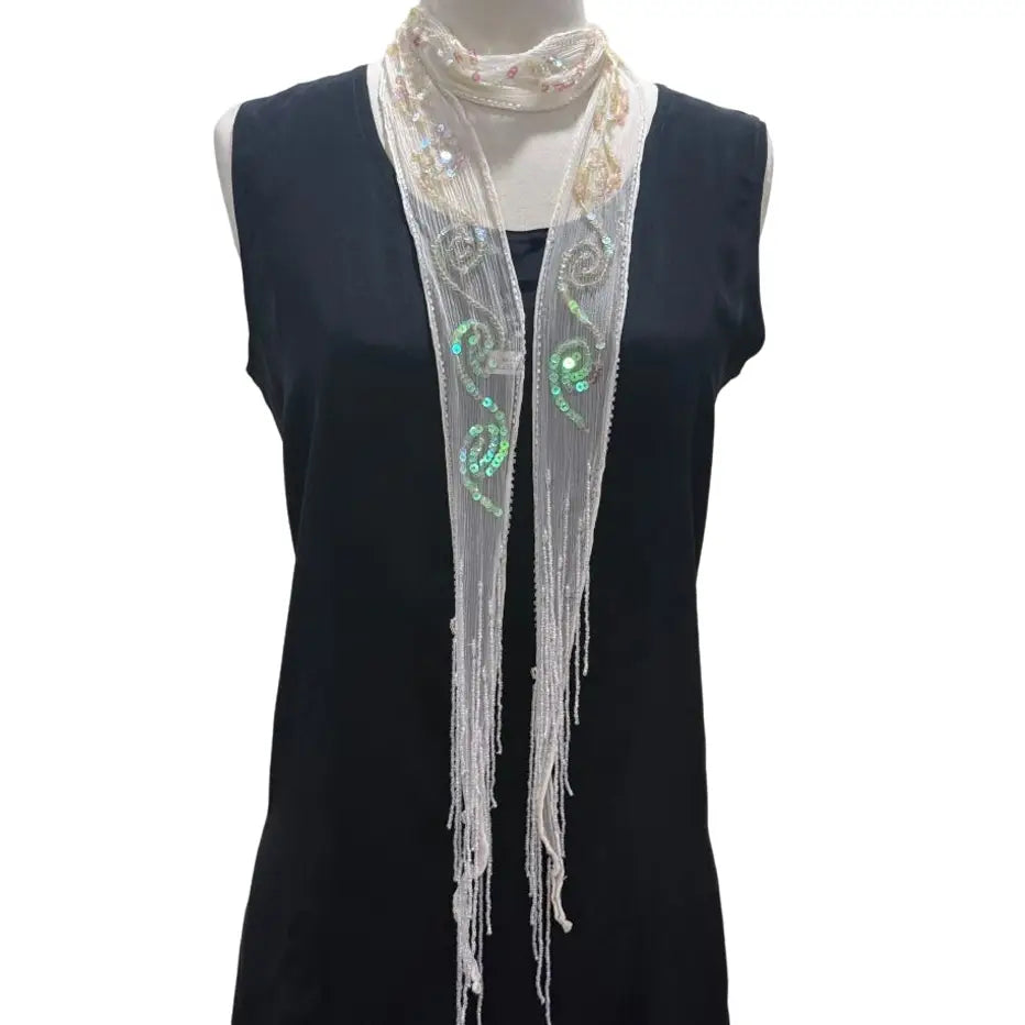 Sequin Skinny Scarf White 0526 001