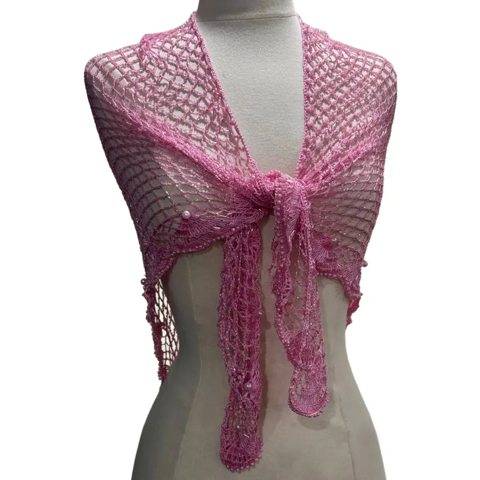 Beaded Triangle Shawl Pink 0526 001