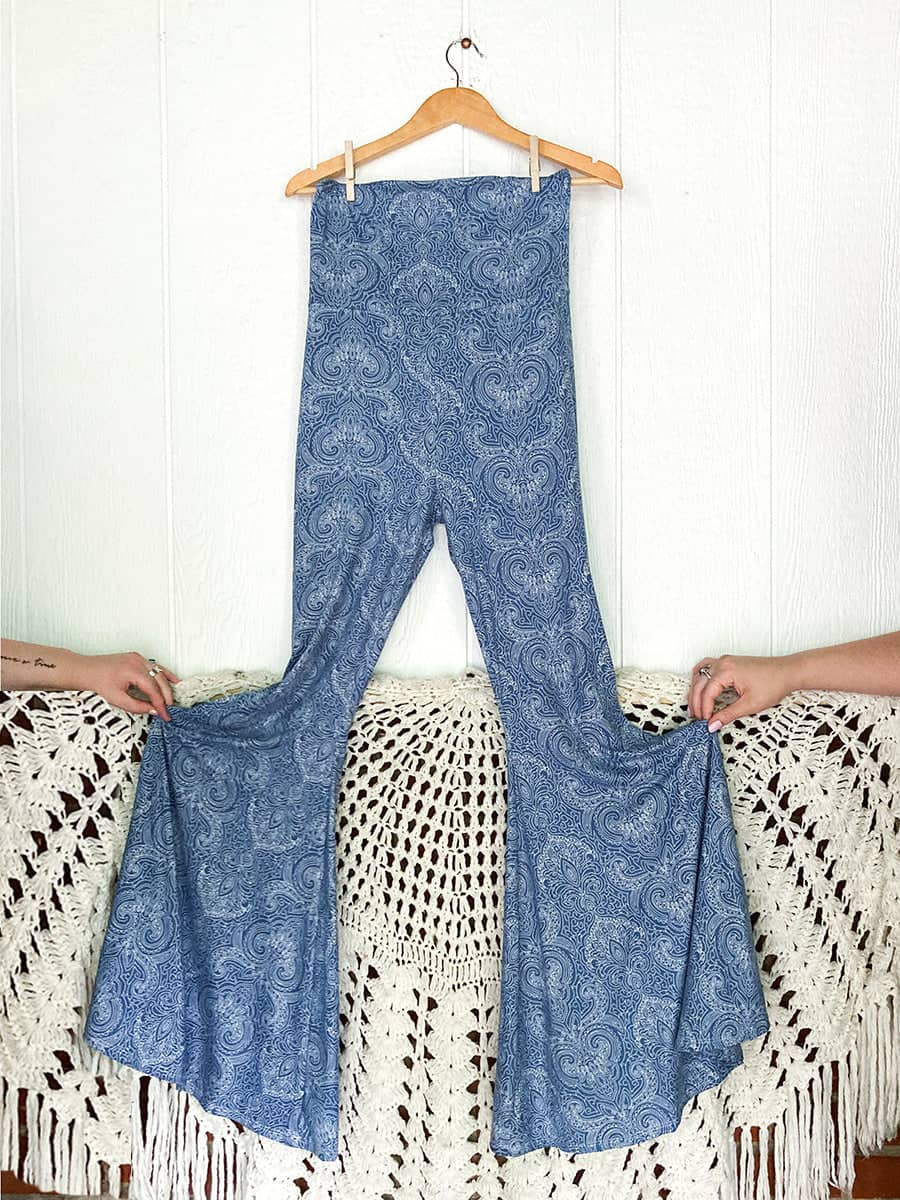 Buttery Knit Extreme Bells in Dusty Blue Paisley - Kantha Bae