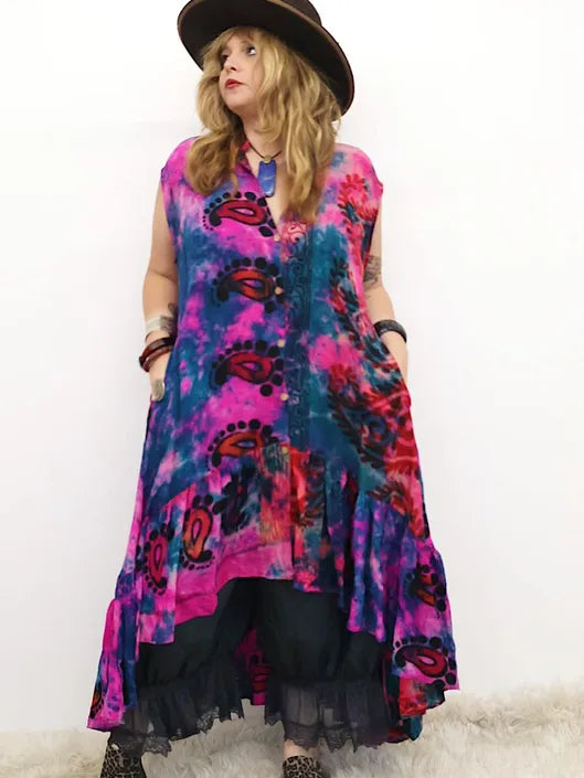 Crepe Sari Summer Dahlia Duster
