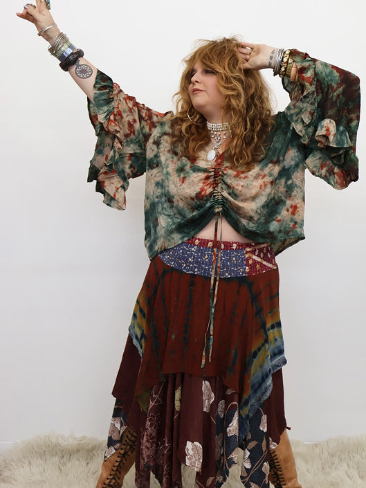 Crepe Sari Bell Sleeve Butterfly Top