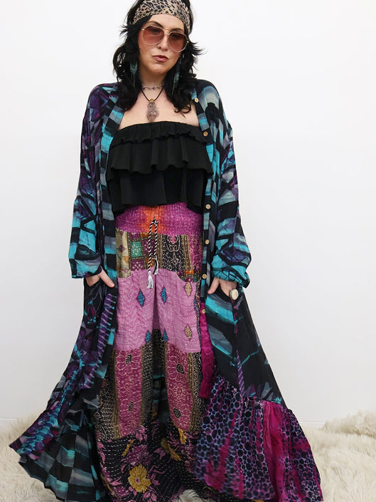 Crepe Sari Dahlia Duster Dress