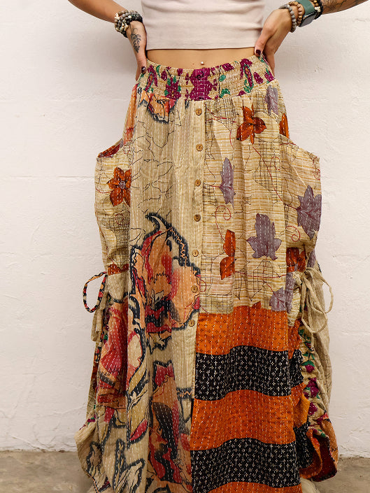 Pareo Kantha Butterfly Cargo Skirt