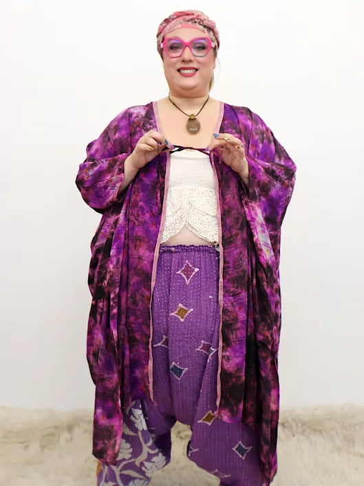 Crepe Sari Orchid Kimono