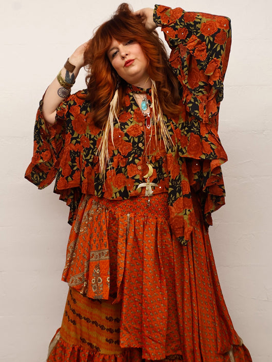 Crepe Sari Wild Rose Top