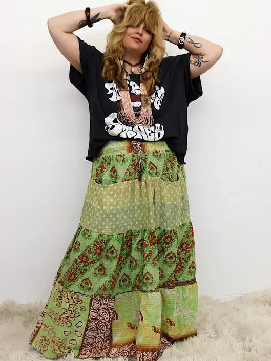 Pareo Kantha Lotus Maxi Skirt