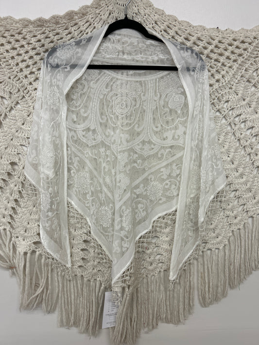 Triangle Scarf -  Medallion Design- Beaded WHITE