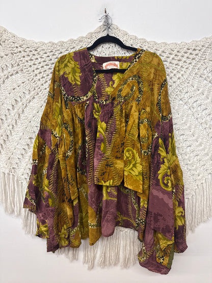 Crepe Sari Bell Sleeve Gold Dust Crop L0926 001