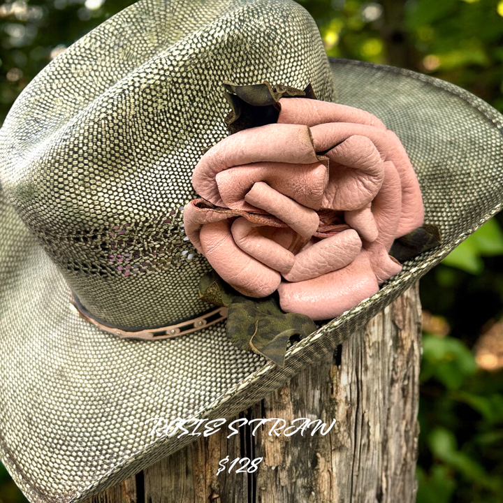 Rosie Straw Hat-Vintage White and Sage: Sage green/pink flower