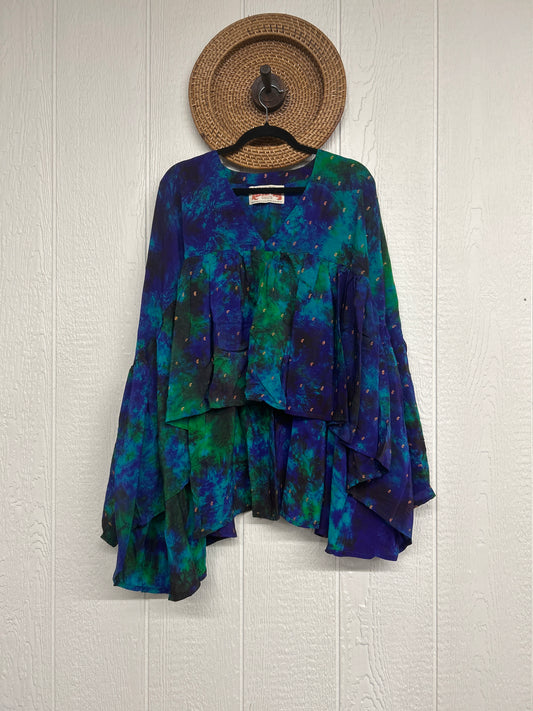 RETAIL Crepe Sari Bell Sleeve Gold Dust Crop 0826 100