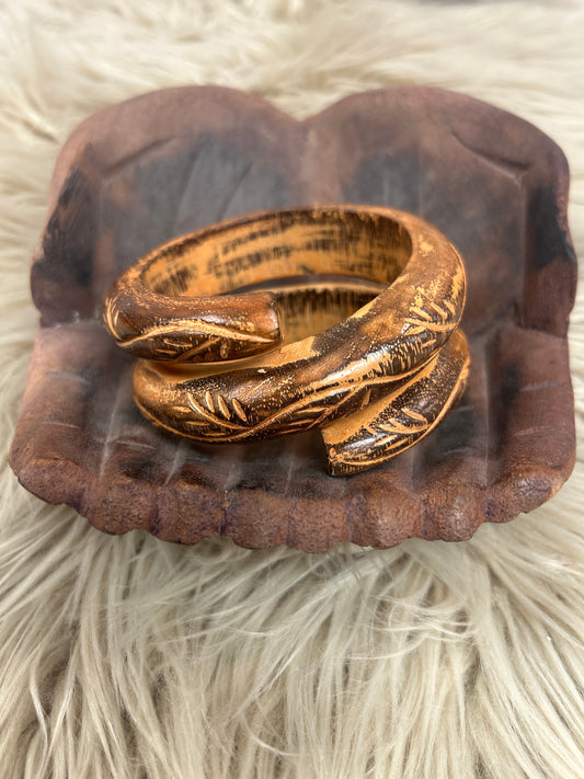 Carved Spiral Wood Bangle Brown