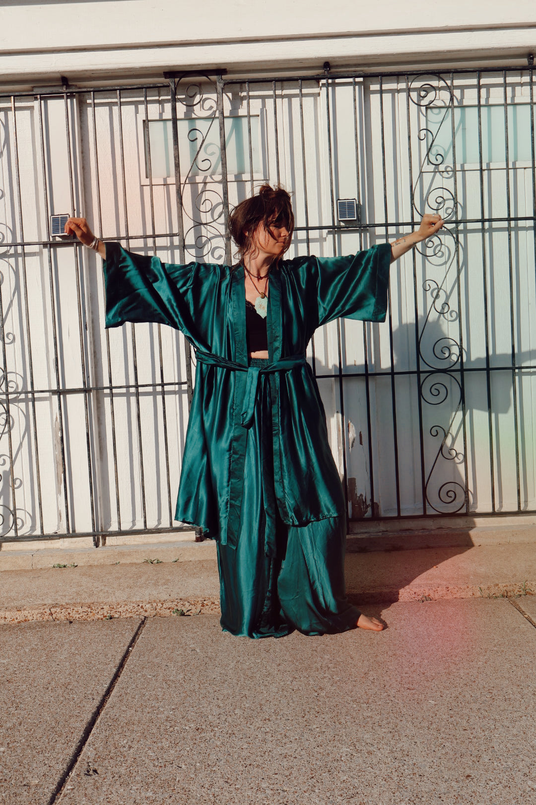 Stardust Silk Kimono - Emerald - Kantha Bae