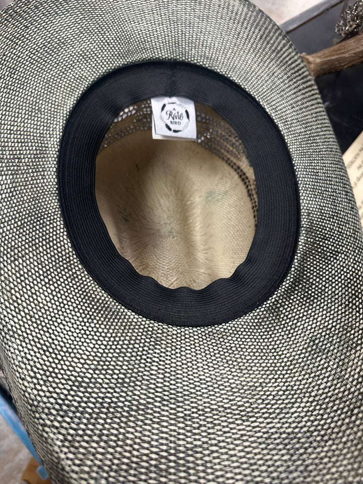 Rosie Straw Hat-Vintage White and Sage: Sage green/pink flower