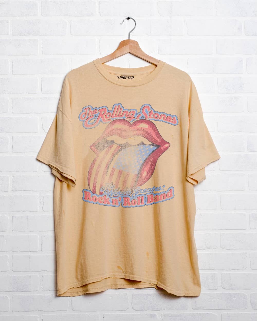 Rollings Stones World's Greatest Band Yellow Thrifted Tee: 2XL - Kantha Bae
