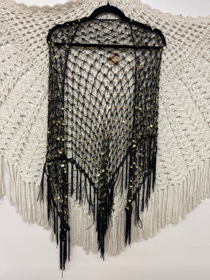 Crochet Triangle Scarf with Fringes - Timeless Elegance - BK-G -001