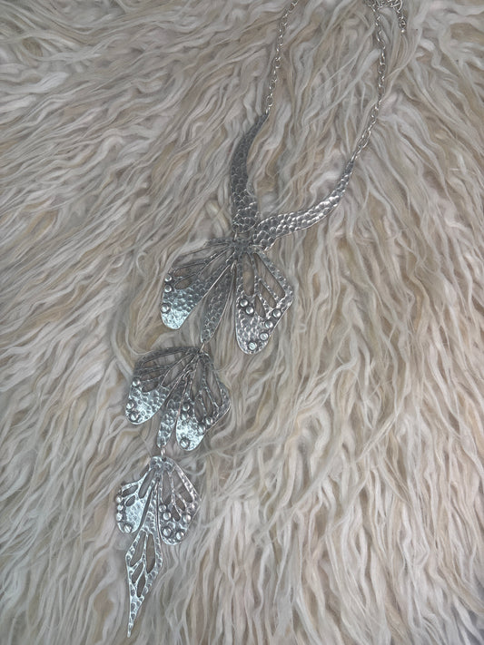 Antique Silver Butterfly Wings Necklace