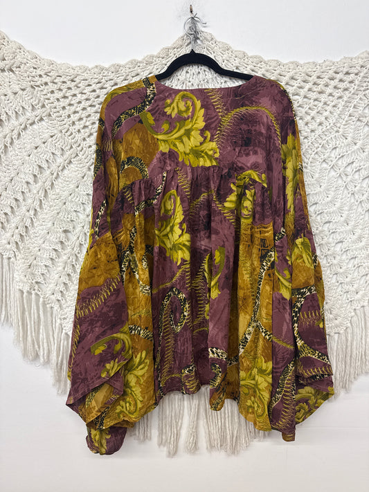 Crepe Sari Bell Sleeve Gold Dust Crop L0926 001