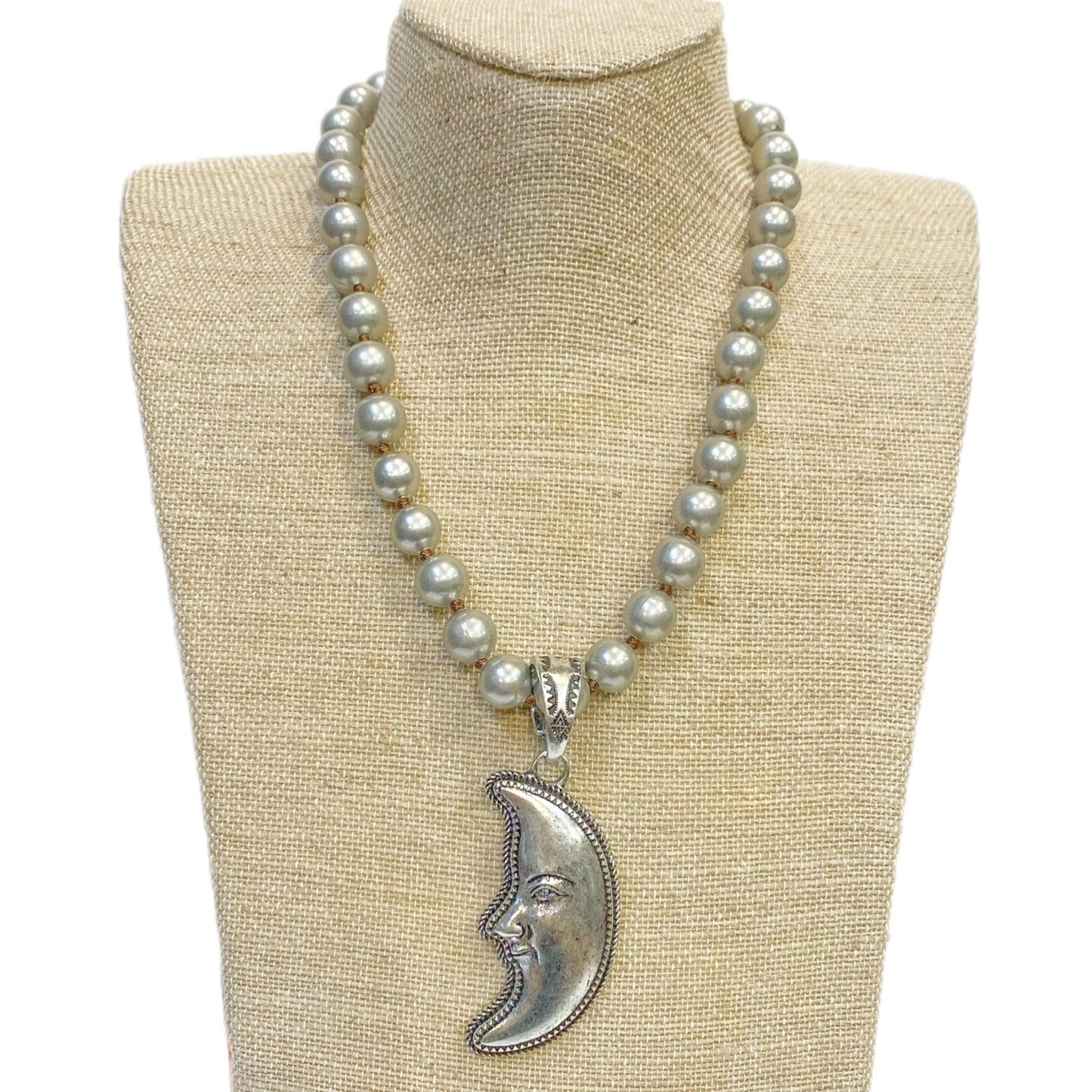 Crescent Moon Pendant on Faux Navajo Pearl Necklace