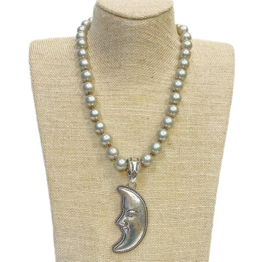Crescent Moon Pendant on Faux Navajo Pearl Necklace