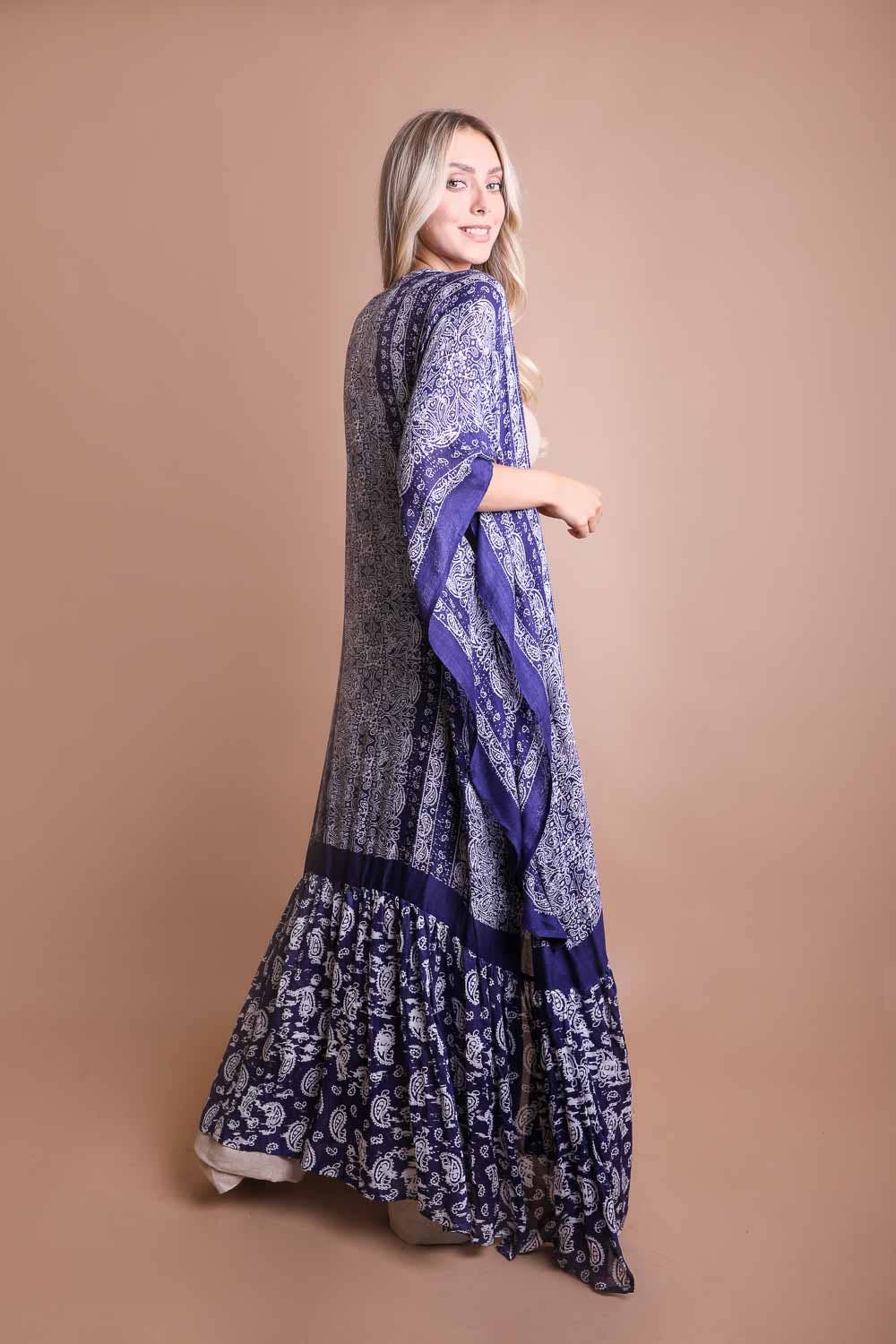 Paisley Free Flow Longline Kimono: Brown - Kantha Bae