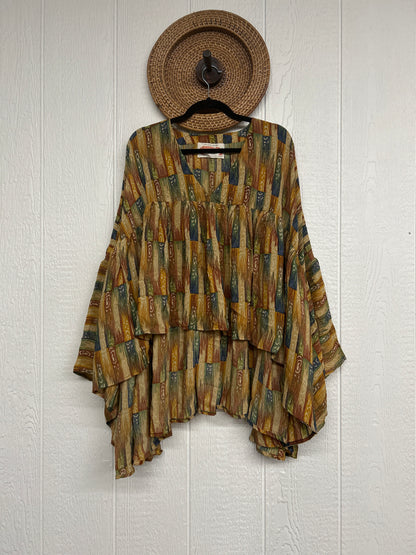Crepe Sari Bell Sleeve Gold Dust Crop 0826 090