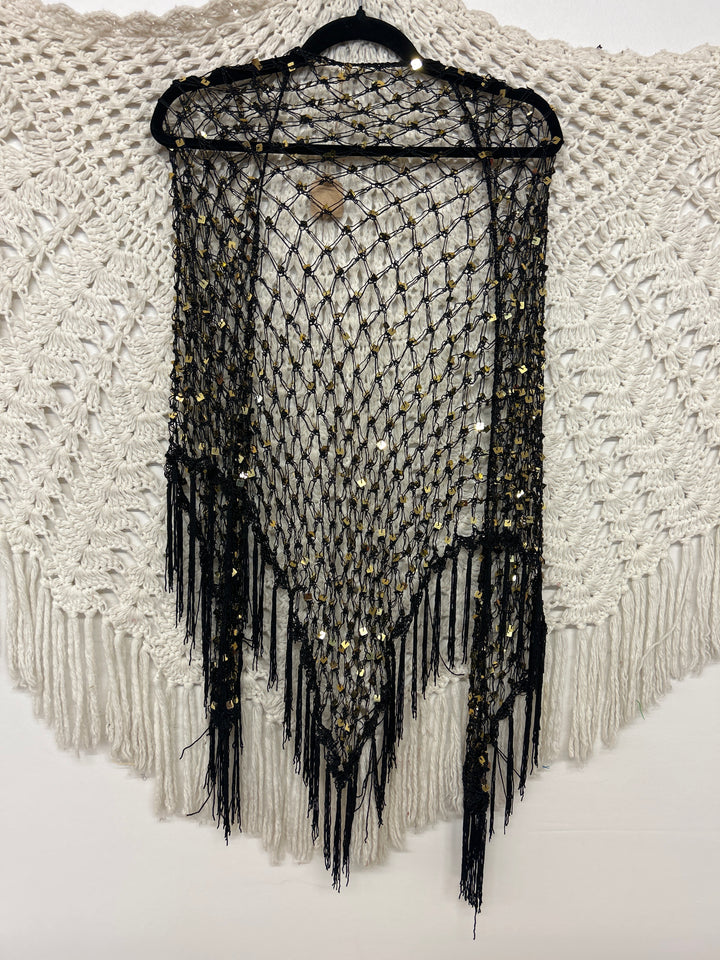 Crochet Triangle Scarf with Fringes - Timeless Elegance - BK-G -001