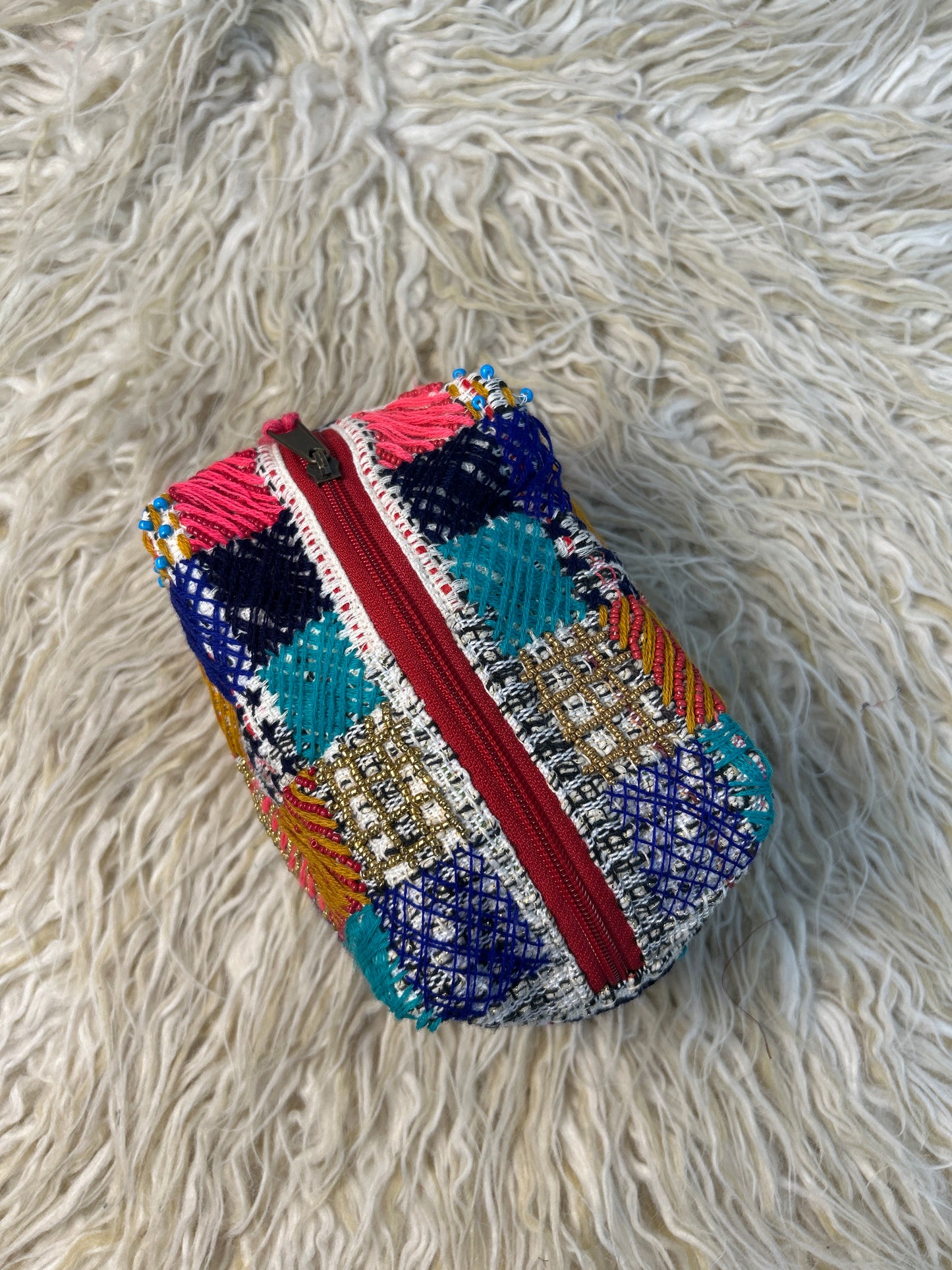 Beaded Makeup Bag - Natural/Multi