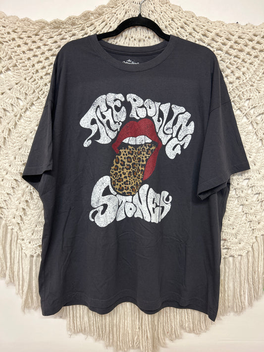 Rolling Stones Leopard Words Smoke One Size Licensed Tee -004