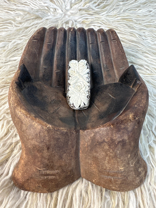 Bone Carved Floral Dragonfly Ring 0226 001